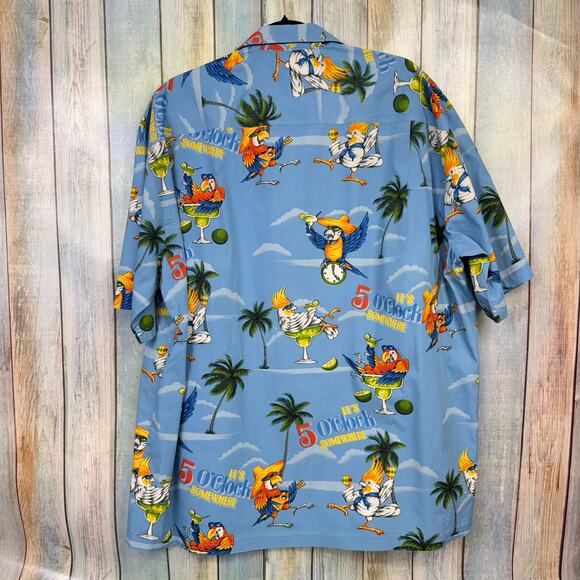 Pacific Legend Hawaiian Shirt 5 O'clock Somewhere Jimmy Buffet 2XL Parrot Tiki - Picture 8 of 11